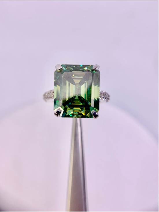 Unbranded Jewelry - Emerald Cut Moissanite Ring Vivid Blue Green 925 10 Ct